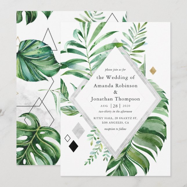 Geometric Forest Bröllop Inbjudningar (Fram/baksida)