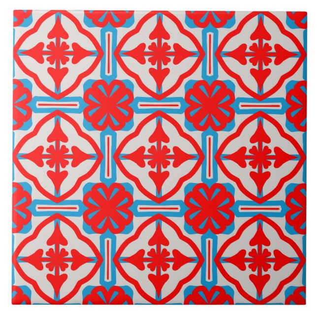 Geometric Four Red Leaves Ceramic Tiles Kakelplatta (Framsidan)