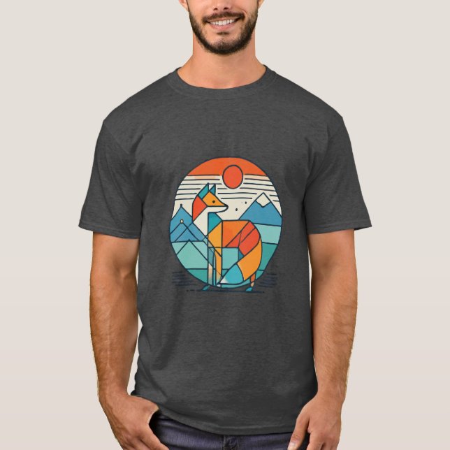 Geometric Fox Art - Modern Abstrakt Djurdesign T Shirt (Framsida)