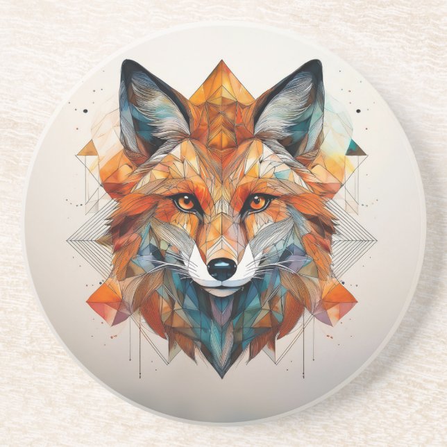 Geometric Fox Watercolor Underlägg (Framsidan)