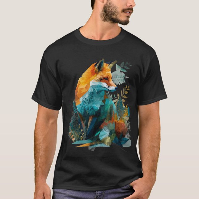 Geometric Fox with Botanical Background T Shirt (Framsida)