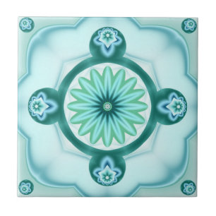 Geometric Fractal in Teal Turcos Bathroom Tile Kakelplatta