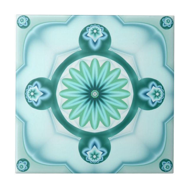 Geometric Fractal in Teal Turcos Bathroom Tile Kakelplatta (Framsidan)