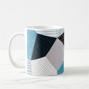 Geometric Freehand Teckning Patchwork Tiles Kaffemugg