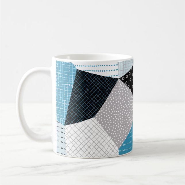 Geometric Freehand Teckning Patchwork Tiles Kaffemugg (Vänster)