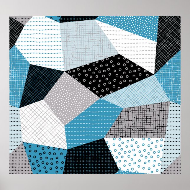 Geometric Freehand Teckning Patchwork Tiles Poster (Framsidan)