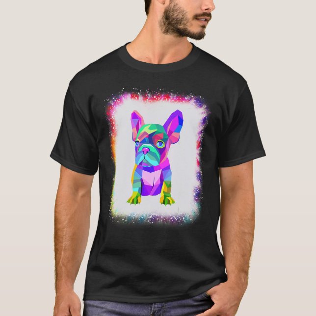Geometric French Bull Dog Boy Tie Dye Bleach T Shirt (Framsida)