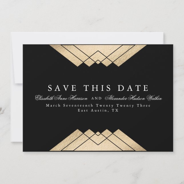 Geometric Gatsby Guld Faux Foil Spara detta datum Meddelande (Framsida)