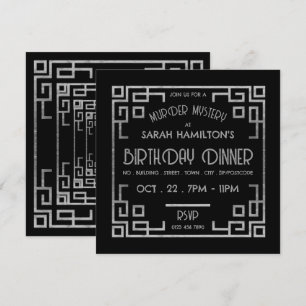 Geometric Gatsby Stil, Murder Mysemination Birthda Inbjudningar