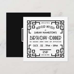 Geometric Gatsby Stil, Murder Mysemination Birthda Inbjudningar