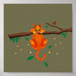 Geometric Ginger Cat illustration Poster
