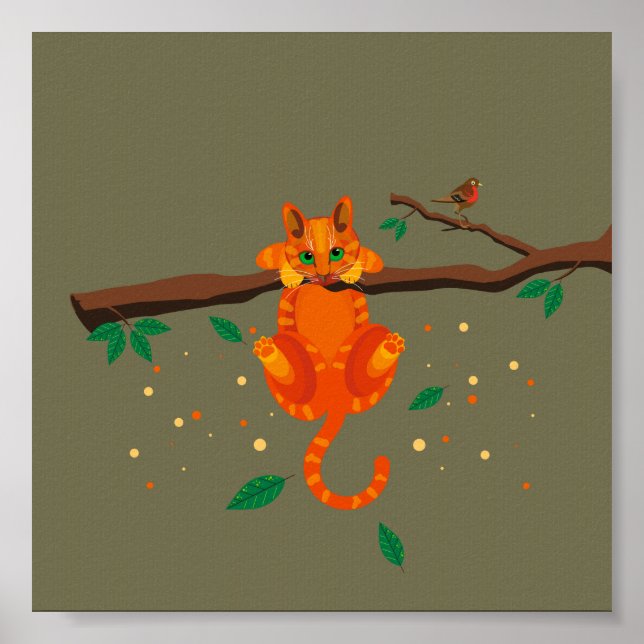 Geometric Ginger Cat illustration Poster (Framsidan)