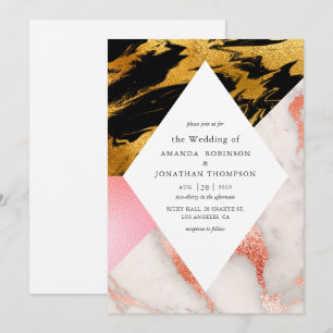 Geometric Glam Faux Glitter Marble Bröllop Inbjudningar