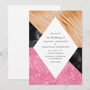 Geometric Glam Faux Glitter Marble Bröllop Inbjudningar