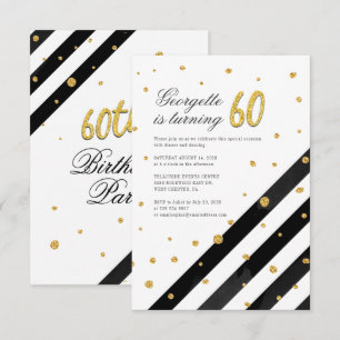 Geometric Glitter Black White Rand 60:e födelsedag Inbjudningar
