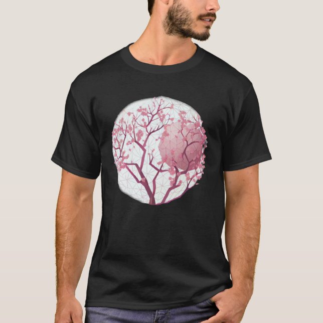 Geometric Globe with cherry blossom tree of life S T Shirt (Framsida)