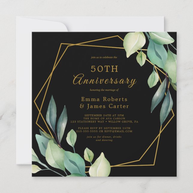 Geometric Gold 50-årsjubileum  Inbjudningar (Framsida)