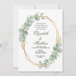 Geometric Gold Eucalyptus Wreath Wedding Inbjudningar