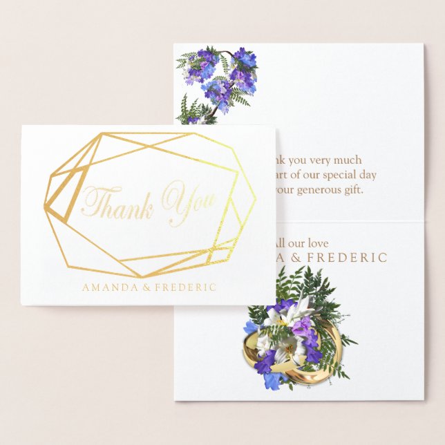 Geometric Gold Foil Jacaranda THANK You Card Folierat Kort (Display)