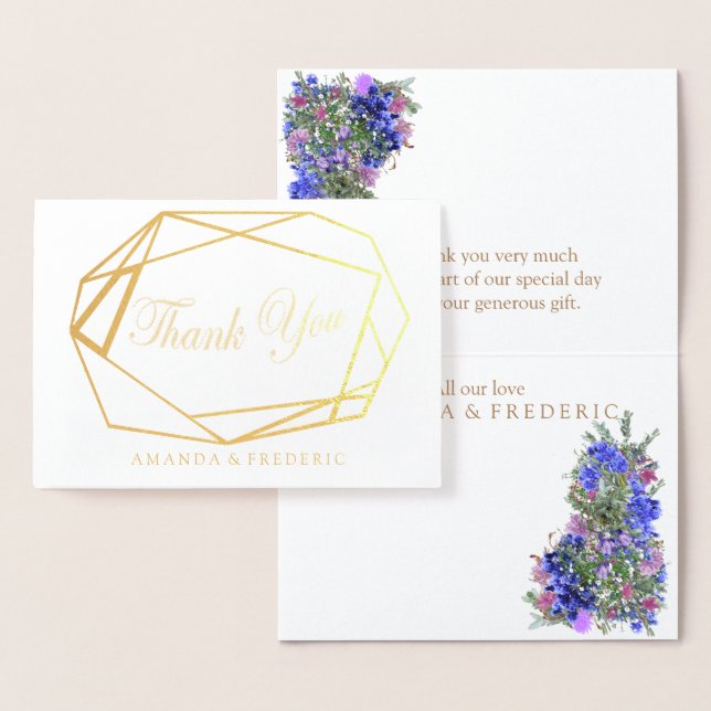 Geometric Gold Foil Violet Flower THANK DU Card Folierat Kort (Display)