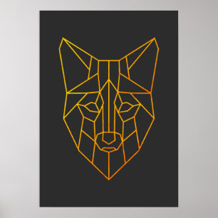Geometric golden fox animal modern willife art poster