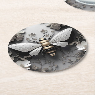 Geometric Golden Honeybee Art Underlägg Papper Rund