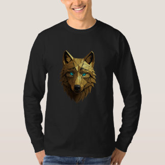 Geometric Golden Wolf Head - Majestic Power  Illus T Shirt