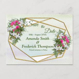 Geometric GoldGlitter Flower Bouquet Spara datum Meddelande Vykort