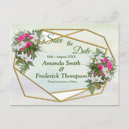 Geometric GoldGlitter Flower Bouquet Spara datum Meddelande Vykort