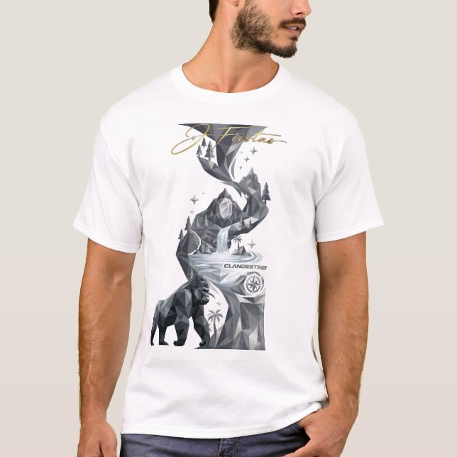 “Geometric Gorilla White T-Shirt – Silver Jungle  (Framsida)