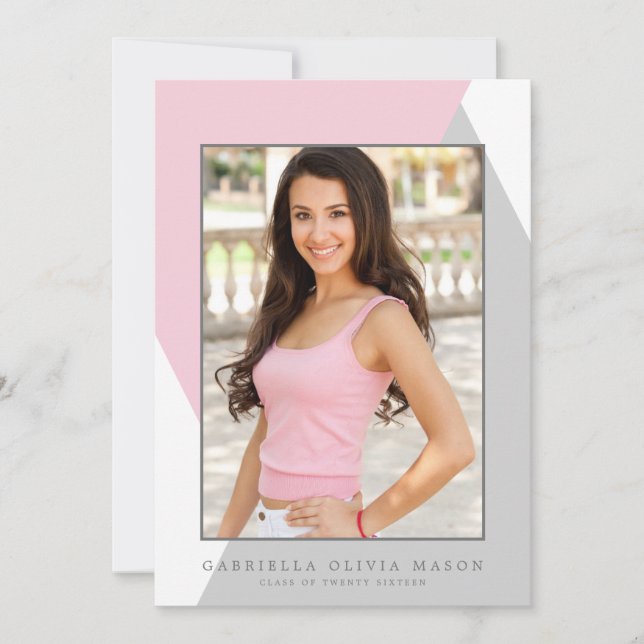 Geometric Grad | Rosa/Grått Studentfest Inbjudan (Framsida)