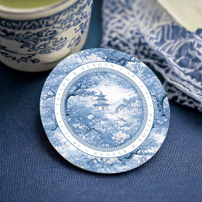 Geometric Gräns Chinoiserie Mönster ID1094 Underlägg Papper Rund (Skapare uppladdad)