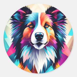 Geometric Gräns Collie Hund Runt Klistermärke