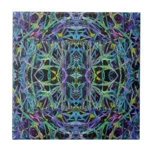 Geometric Grass Mönster i Blue Kakelplatta