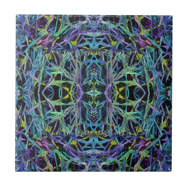 Geometric Grass Mönster i Blue Kakelplatta (Framsidan)