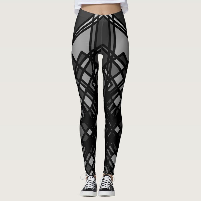 Geometric Grått and Black Leggings by Joya Kväll (Framsida)
