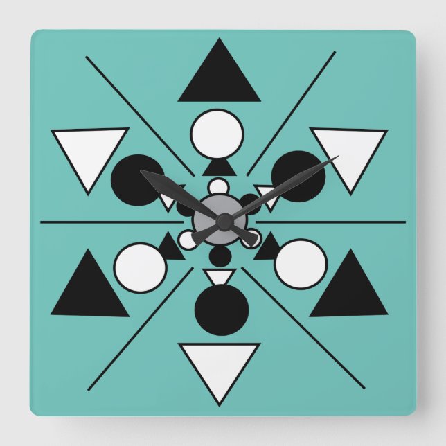 Geometric Grått Black White Modern Minimalist Fyrkantig Klocka (Framsida)