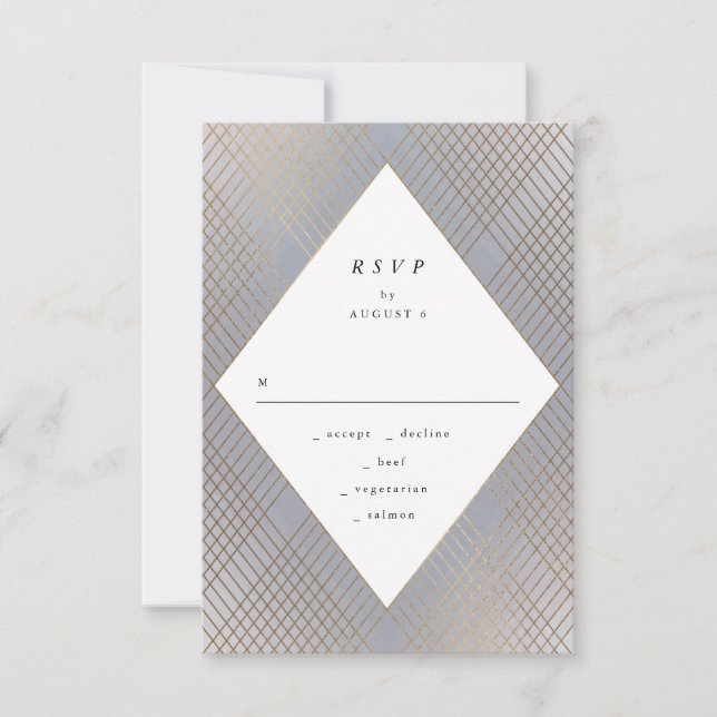 Geometric Grått Guld Gatsby Bröllop OSA Kort (Framsida)