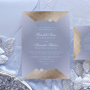 Geometric Grått Guld Gatsby Calligraphy Bröllop Inbjudningar