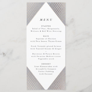 Geometric Grått Guld Gatsby Tall Bröllop Menu Meny