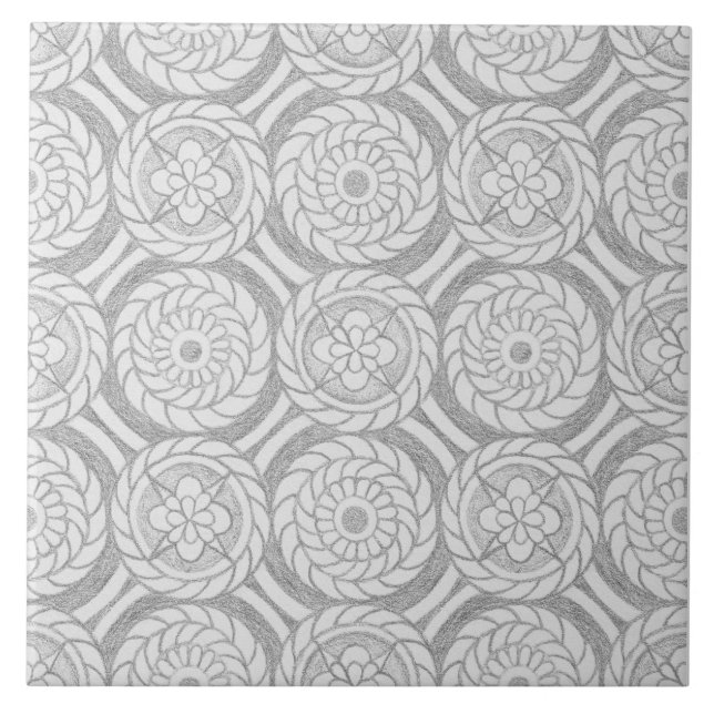 Geometric Grått Mönster Abstrakt Circles Kakelplatta (Framsidan)