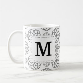 Geometric Grått Mönster Initial Monogram Kaffemugg