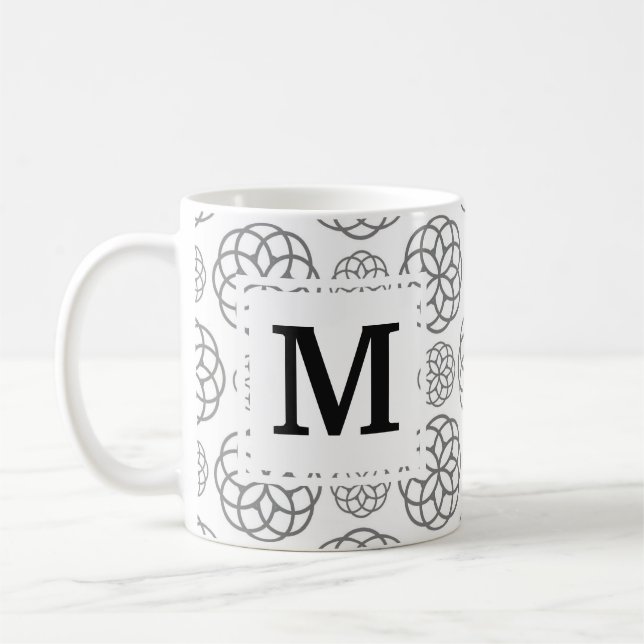 Geometric Grått Mönster Initial Monogram Kaffemugg (Vänster)
