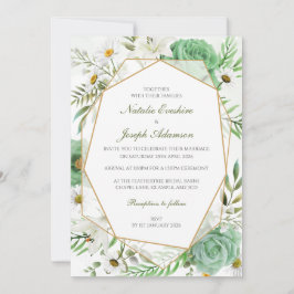 Geometric Green Rose Wedding Invitation Inbjudningar