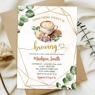 Geometric Greenery Coffee Brewing Baby Shower Inbjudningar