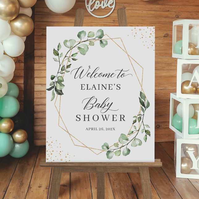 Geometric Greenery Eucalyptus Baby Shower Sign Poster (Skapare uppladdad)