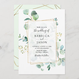 Geometric Greenery Eucalyptus Bröllop Inbjudningar