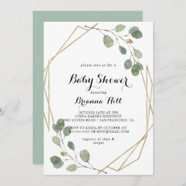 Geometric Greenery Eucalyptus Foliage Baby Shower Inbjudningar