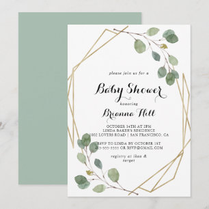 Geometric Greenery Eucalyptus Foliage Baby Shower Inbjudningar