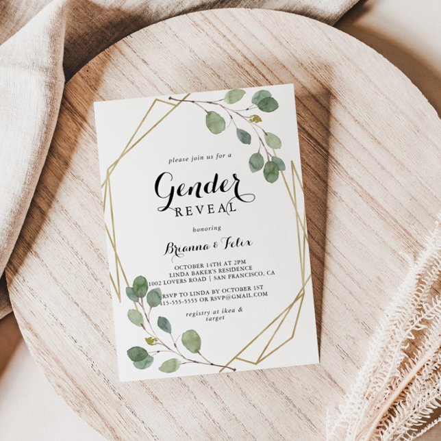 Geometric Greenery Eucalyptus Gender Reveal Party Inbjudningar (Skapare uppladdad)